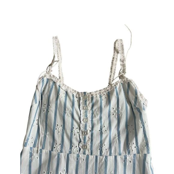For Love And Lemons Picnic Eyelet Mini Dress Womens Large White Blue Striped Spa - Picture 6 of 9